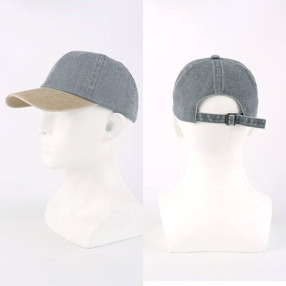 Unisex Washed-grey Yellow Baseball Cap Cotton Fits Washed Denim Adjustable Hat - Picture 4 of 5